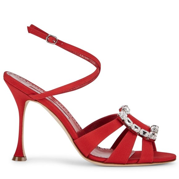 Manolo Blahnik TICUNA Crystal Buckle Crepe de Chine Strap Sandals - Picture 11 of 14